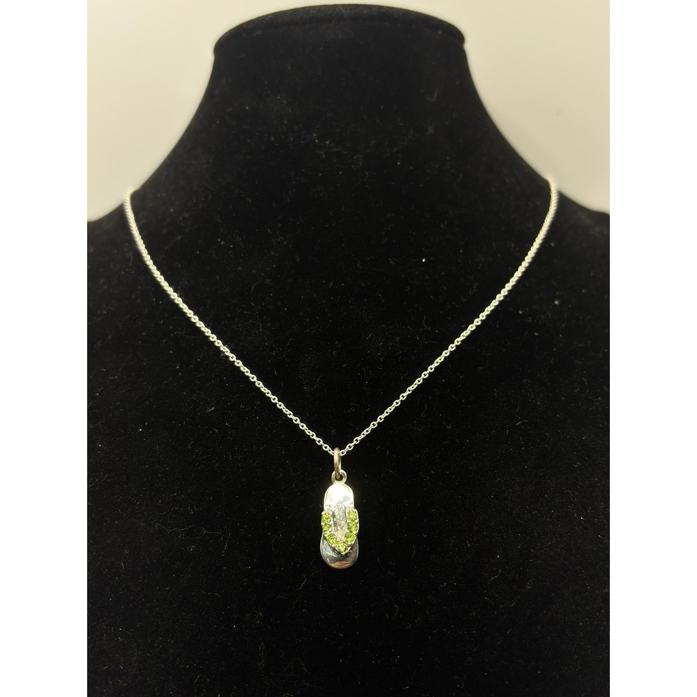 Unbranded Flip Flop Necklace Womens OS Silver Green Rhinestone 925 Sterling